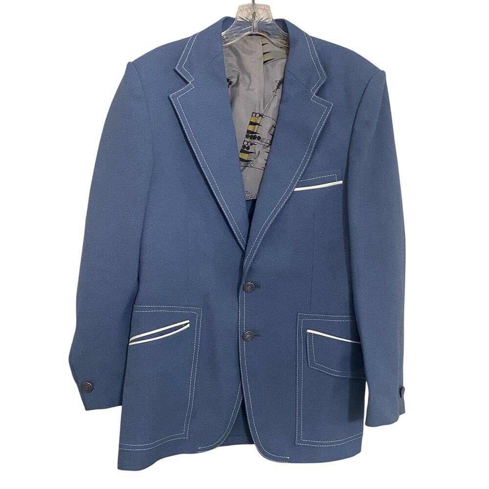 Vintage JCPenney Light Blue Leisure Blazer Jacket 38/40R Disco Contrast Stitch